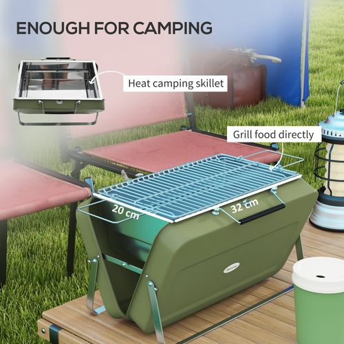 Portable BBQ Grill with Suitcase Design for Camping Picnic Party, Green