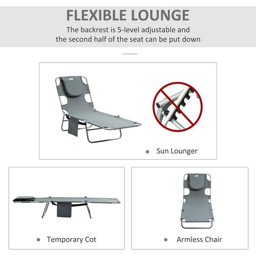 Beach Chaise Lounge Portable Adjustable Backrest with Face Cavity Grey