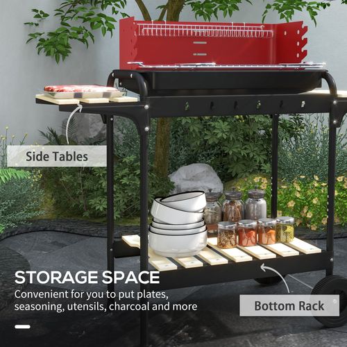 Charcoal Barbecue BBQ Grill Trolley W/ 5-level Grill Height Ash Catcher