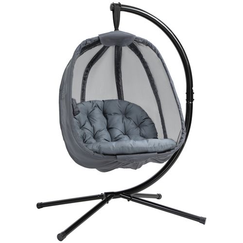 Folding Hanging Egg Chair w/ Cushion and Stand Grey