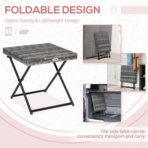 Folding Square Rattan Coffee Table Bistro Balcony Garden Steel  Outsunny