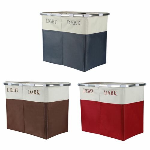 Lights and Darks Folding Laundry Sorter Basket Box Bag Bin Hamper Washing Cloths Storage 2 Compartments