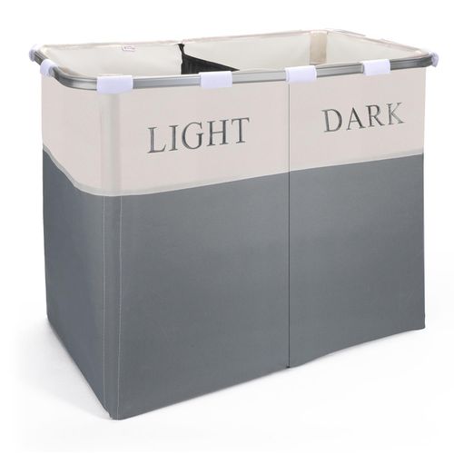 Lights and Darks Folding Laundry Sorter Basket Box Bag Bin Hamper Washing Cloths Storage 2 Compartments