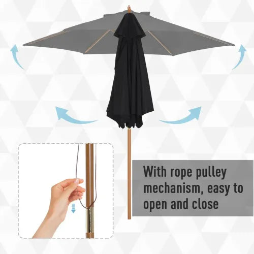 2.5m Wood Garden Parasol, Black