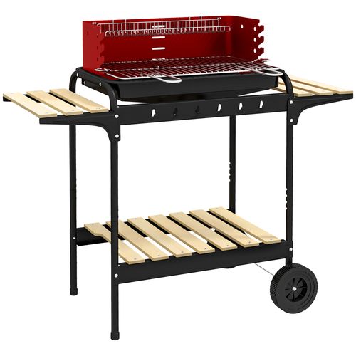 Charcoal Barbecue BBQ Grill Trolley W/ 5-level Grill Height Ash Catcher