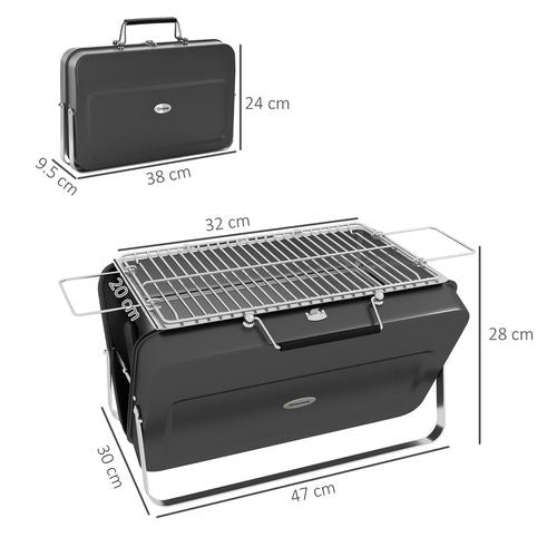 Portable BBQ Grill with Suitcase Design, Black