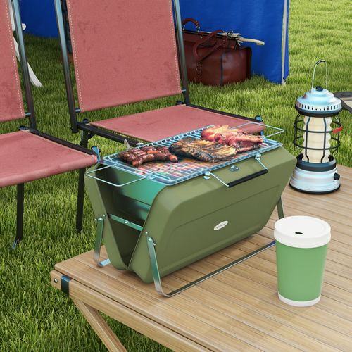 Portable BBQ Grill with Suitcase Design for Camping Picnic Party, Green