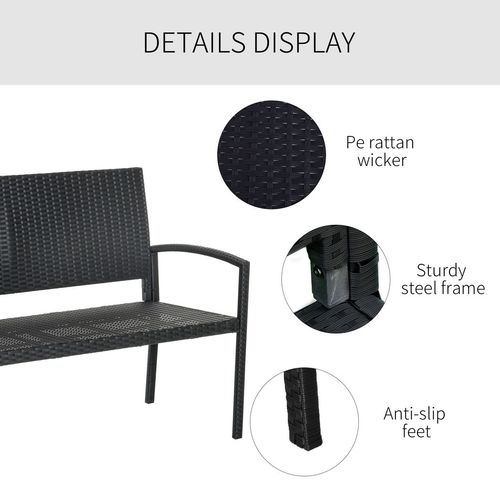 Outsunny Patio Rattan 2 Seater Garden Bench Love Seater Garden Armchair Black