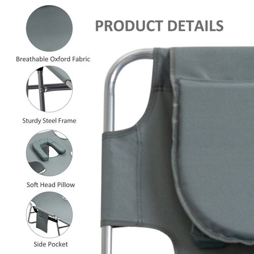 Beach Chaise Lounge Portable Adjustable Backrest with Face Cavity Grey