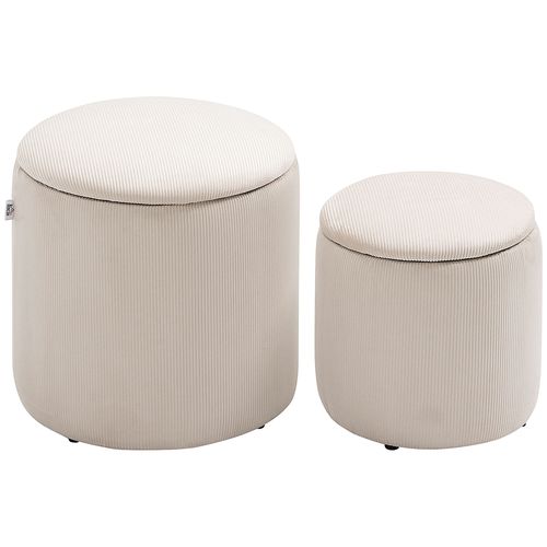 Set of 2 Cream/ White Fabric Storage Ottomans with Removable Lids