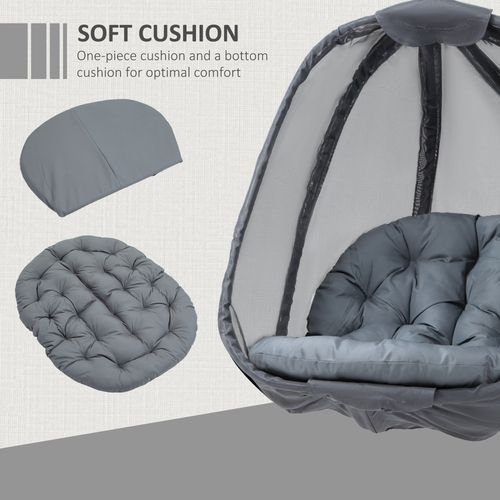 Folding Hanging Egg Chair w/ Cushion and Stand Grey