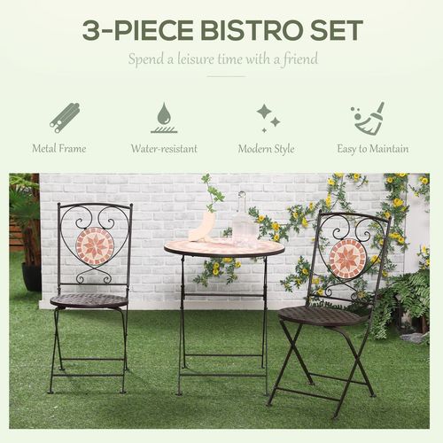 3-Piece Outdoor Bistro Set w/ Mosaic Round Table and 2 Chairs