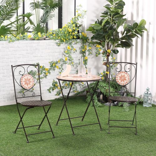 3-Piece Outdoor Bistro Set w/ Mosaic Round Table and 2 Chairs